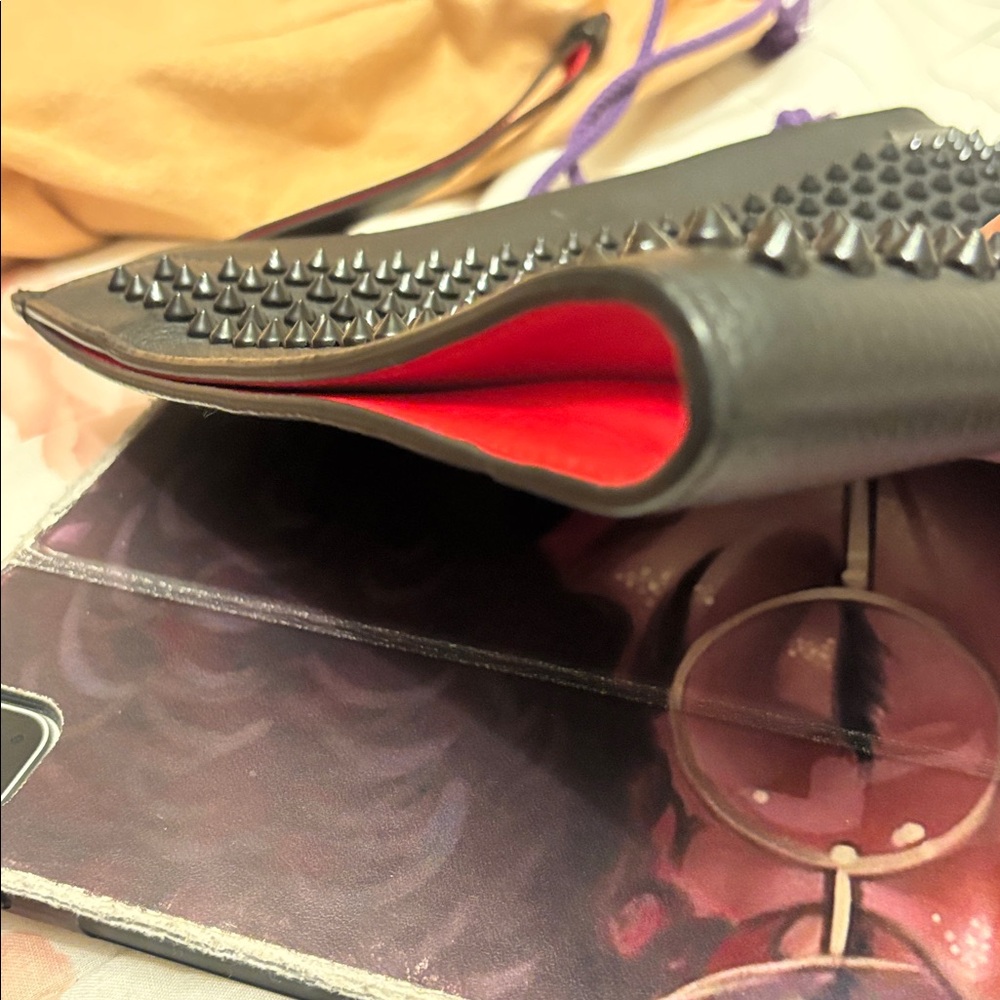 EUC Christian Louboutin Large Black Clutch with black spikes - Picture 6 of 6